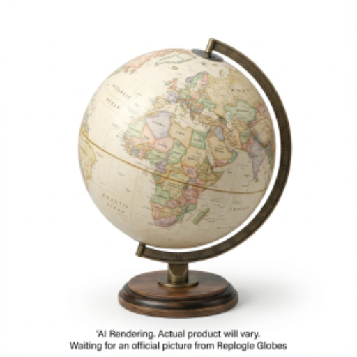Replogle Globes National Geographic Bingham 12"/30Cm Diameter Antique Parchment Ocean Desk Globe With Woodt Base And Die-Cast Semi- Meridian (English)