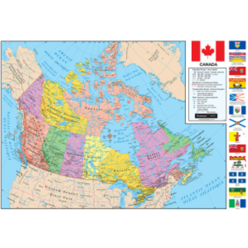 Replogle Globes Canada 49"/124.5Cm X 33"/84Cm Wall Map (English/French)