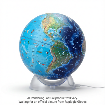 Replogle Globes Day/Night Kids Globe 12"/30cm Diameter Blue Ocean Illuminated Desk Globe (English)