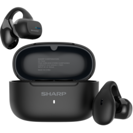 Sharp HP-TW45 Earclip Open-Ear True Wireless Earbuds – Secure Fit, IPX4 Water Resistant