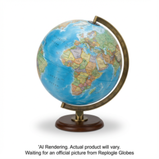 Replogle Globes 12" National Geographic Hudson Desk Globe – Blue Ocean with Walnut-Finished Hardwood Base - EN