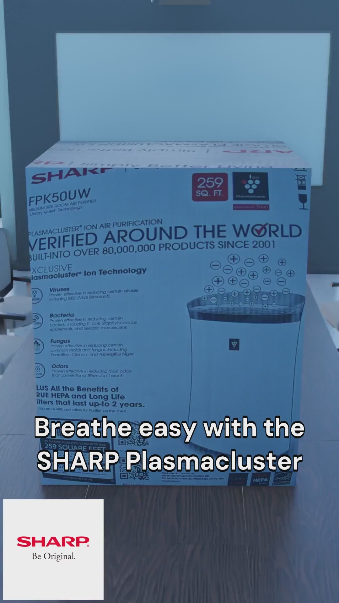 Purificateur d'air à ions Plasmacluster® SHARP FPK50UW avec filtre True HEPA, 24 m²